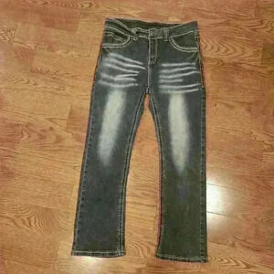 Lamasini Men's Gray Denim Medium Wash Mid-Rise Straight Wide Leg Jeans,Sz 34/30